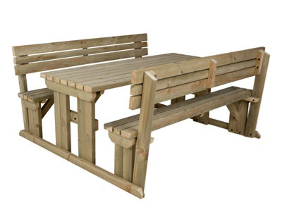 Alders wooden picnic bench and table set, outdoor dining set with backrest (5ft, Natural finish)