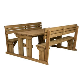 Alders wooden picnic bench and table set, outdoor dining set with backrest (5ft, Rustic brown)