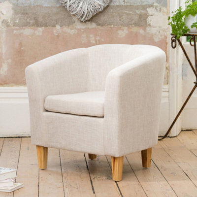 Alderwood 68cm Wide Beige Hessian Fabric Tub Chair with Pine Coloured Legs