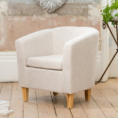 Alderwood 68cm Wide Beige Hessian Fabric Tub Chair with Pine Coloured ...