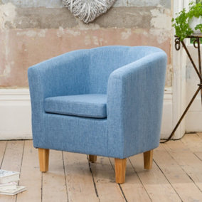 Alderwood 68cm Wide Blue Hessian Fabric Tub Chair with Pine Coloured Legs