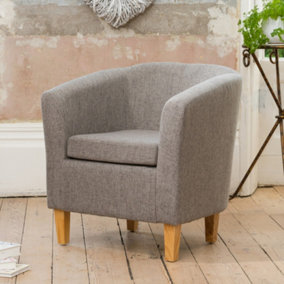 Alderwood 68cm Wide Dark Grey Hessian Fabric Tub Chair with Pine Coloured Legs