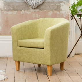 Alderwood 68cm Wide Green Hessian Fabric Tub Chair with Pine Coloured Legs