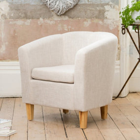 Alderwood 68cm Wide Hessian Fabric Tub Chair with Pine Coloured Legs - Beige