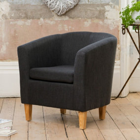 Alderwood 68cm Wide Hessian Fabric Tub Chair with Pine Coloured Legs - Black