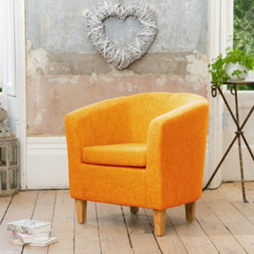 Alderwood 68cm Wide Hessian Fabric Tub Chair with Pine Coloured Legs - Orange