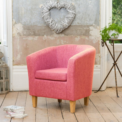 Alderwood 68cm Wide Hessian Fabric Tub Chair with Pine Coloured Legs - Pink