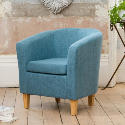 Alderwood 68cm Wide Hessian Fabric Tub Chair with Pine Coloured Legs - Teal