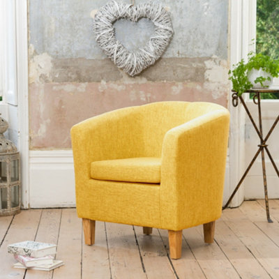 Alderwood 68cm Wide Hessian Fabric Tub Chair with Pine Coloured Legs - Yellow