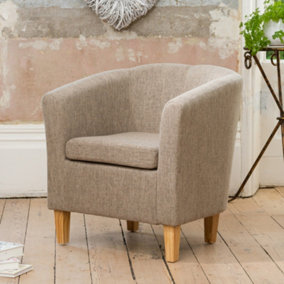 Alderwood 68cm Wide Light Brown Hessian Fabric Tub Chair with Pine Coloured Legs