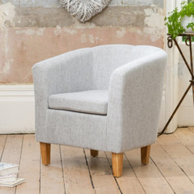 Alderwood 68cm Wide Light Grey Hessian Fabric Tub Chair with Pine Coloured Legs