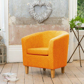 Alderwood 68cm Wide Orange Hessian Fabric Tub Chair with Pine Coloured Legs