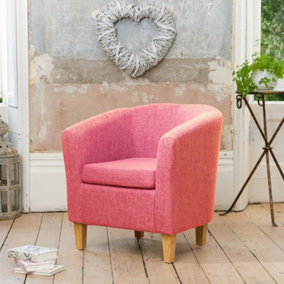 Alderwood 68cm Wide Pink Hessian Fabric Tub Chair with Pine Coloured Legs