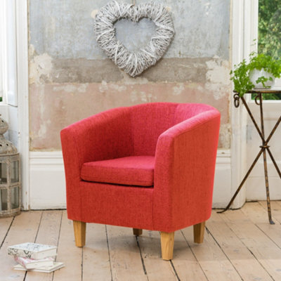 Alderwood 68cm Wide Red Hessian Fabric Tub Chair with Pine Coloured Legs
