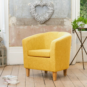 Alderwood 68cm Wide Yellow Hessian Fabric Tub Chair with Pine Coloured Legs