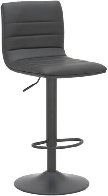 Aldo Bar Stool with Black Frame, Adjustable Kitchen Stool with Backrest, Faux Leather Seat,  Black