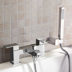 Aldo Bathroom Chrome Deck Mounted Solid Brass Bath Filler Tap & Shower Handset