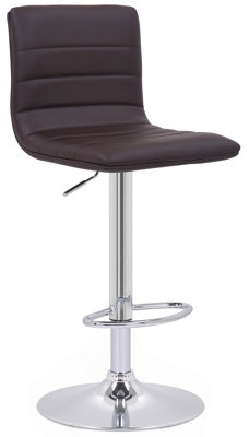 Aldo Swivel Bar Stool, Adjustable Faux Leather Kitchen Stool with Backrest, Chrome Base, Brown