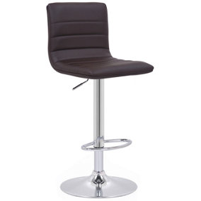 Aldo Swivel Bar Stool, Adjustable Faux Leather Kitchen Stool with Backrest, Chrome Base, Brown