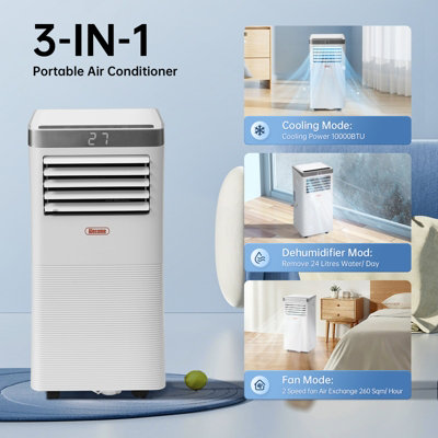 ALECOME Portable Air Conditioner 3 in 1 Air Conditioner Dehumidifier Conditioning Unit 10000 BTU 2900W Remote
