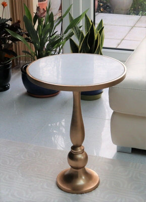 Alegra White Marble Gold Pedestal Accent Side Table Drink Table