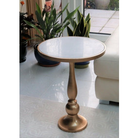 Alegra White Marble Gold Pedestal Accent Side Table/Drink Table