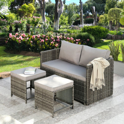 Alena 2 Seater Rattan Convertible Sofa Set Grey DIY at B Q