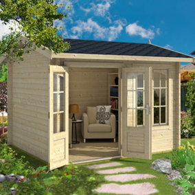 Alex-Log Cabin, Wooden Garden Room, Timber Summerhouse, Home Office - L340 x W308.3 x H245.1 cm