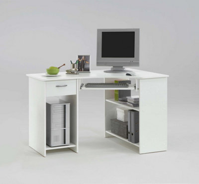 Alex White Corner Desk with Drawer and Shelves