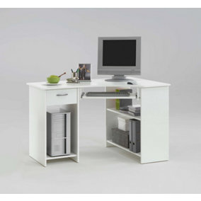 Alex White Corner Desk with Drawer and Shelves