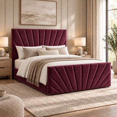 Alexander Plush Velvet Ottoman Sleigh Bed - 3ft Single - Wine