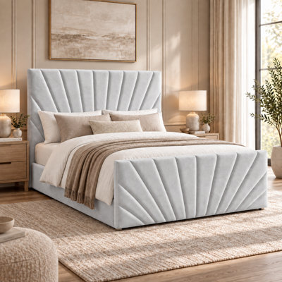 Alexander Plush Velvet Ottoman Sleigh Bed, with Ortho Mattress - 4ft ...
