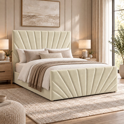 Alexander Plush Velvet Ottoman Sleigh Bed, with Ortho Mattress - 4ft6 ...