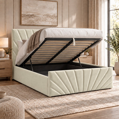 Alexander Plush Velvet Ottoman Sleigh Bed, with Ortho Mattress - 4ft6 ...
