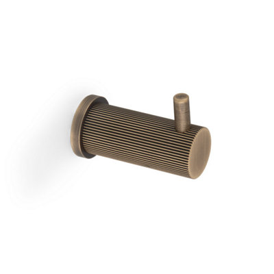 Alexander & Wilks Brunel Reeded Coat Hook On 25mm Rose - Antique Brass