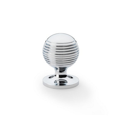 Alexander & Wilks Caesar Cupboard Knob on Round Rose - Polished Chrome - 32mm