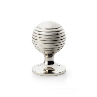 Alexander & Wilks Caesar Cupboard Knob on Round Rose - Polished Nickel - 38mm