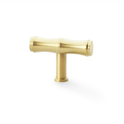 Alexander & Wilks Crispin Bamboo T-bar Cupboard Knob - 55mm - Satin Brass PVD