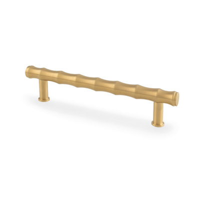 Alexander & Wilks Crispin Bamboo T-bar Cupboard Pull Handle - 128mm Centres - Satin Brass PVD