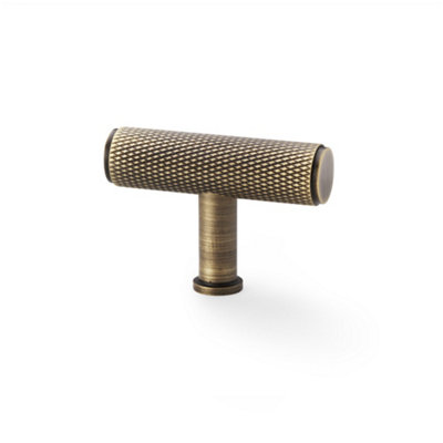 Alexander & Wilks Crispin Knurled T-bar Cupboard Knob - 55mm - Antique Brass