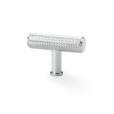 Alexander & Wilks Crispin Knurled T-bar Cupboard Knob - 55mm - Polished Chrome