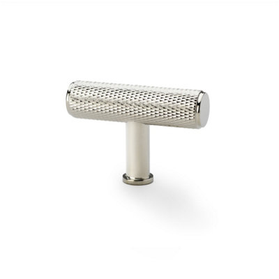 Alexander & Wilks Crispin Knurled T-bar Cupboard Knob - 55mm - Polished Nickel