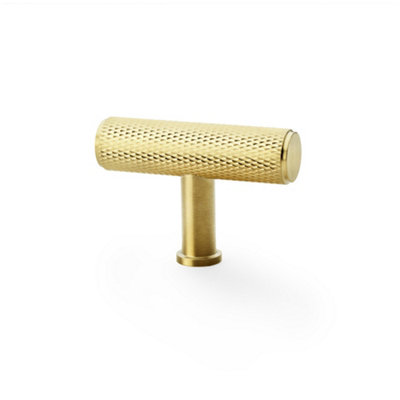 Alexander & Wilks Crispin Knurled T-bar Cupboard Knob - 55mm - Satin Brass PVD
