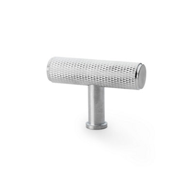 Alexander & Wilks Crispin Knurled T-bar Cupboard Knob - 55mm - Satin Chrome