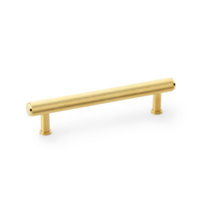 Alexander & Wilks Crispin Knurled T-bar Cupboard Pull Handle - Satin Brass PVD - Centres 128mm