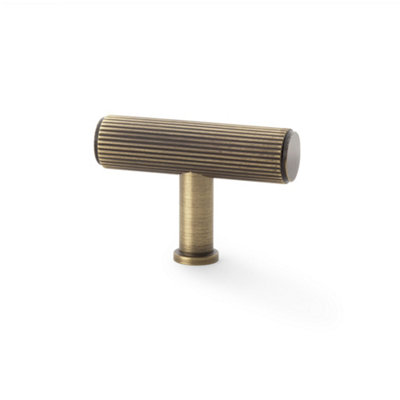 Alexander & Wilks Crispin Reeded T-bar Cupboard Knob - 55mm - Antique Brass
