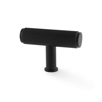 Alexander & Wilks Crispin Reeded T-bar Cupboard Knob - 55mm - Black