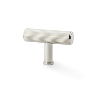 Alexander & Wilks Crispin Reeded T-bar Cupboard Knob - 55mm - Polished Nickel