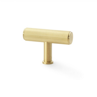 Alexander & Wilks Crispin Reeded T-bar Cupboard Knob - 55mm - Satin Brass PVD