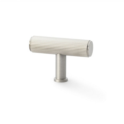 Alexander & Wilks Crispin Reeded T-bar Cupboard Knob - 55mm - Satin Nickel